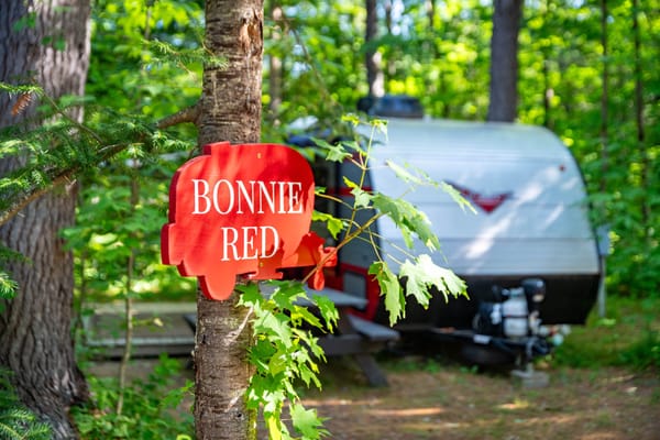 Bonnie Red Retro Camper at Alpine Garden