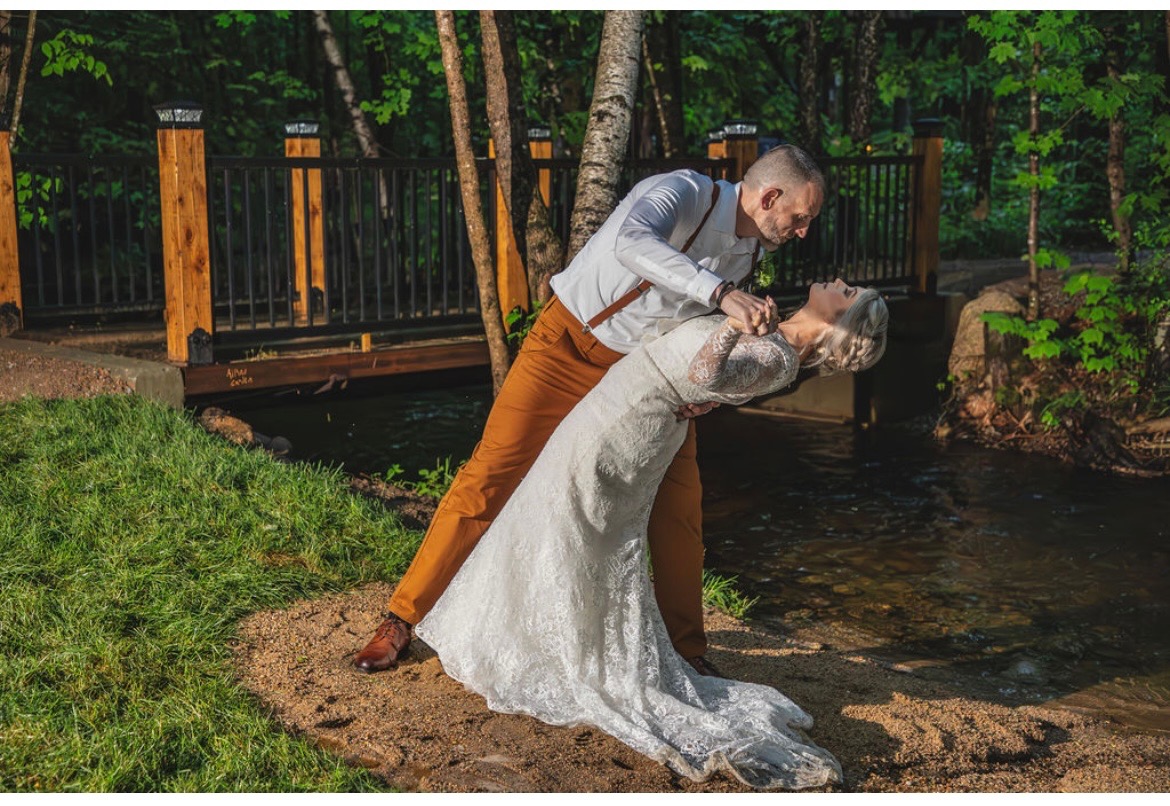 Couple sharing a moment during their Alpine Garden wedding celebration