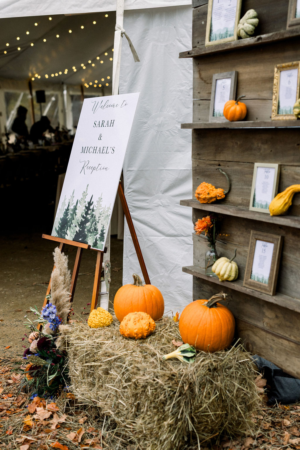 Reception tent and celebration setup at Alpine Garden