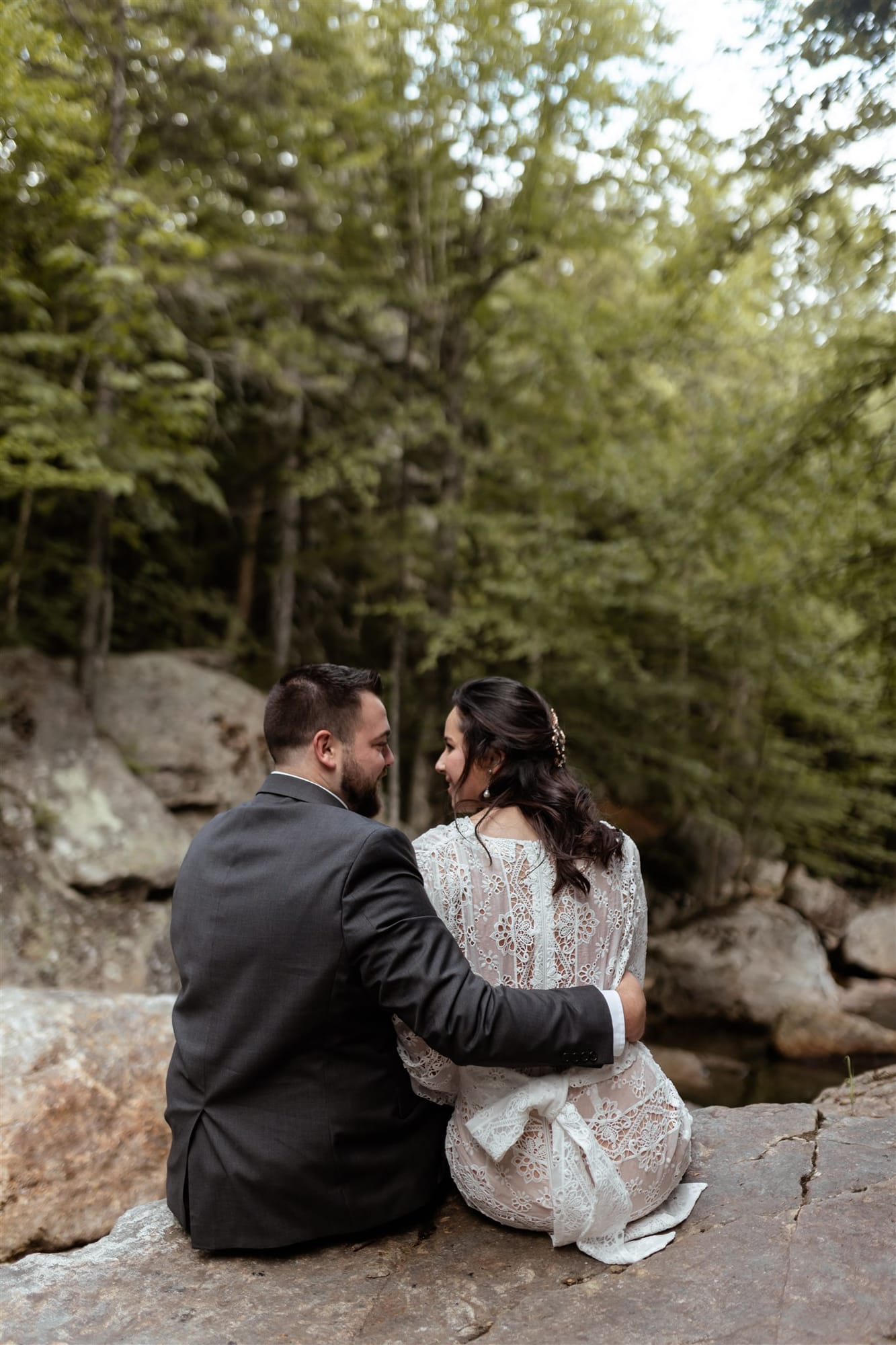 Couple at a White Mountains waterfall elopement ceremony